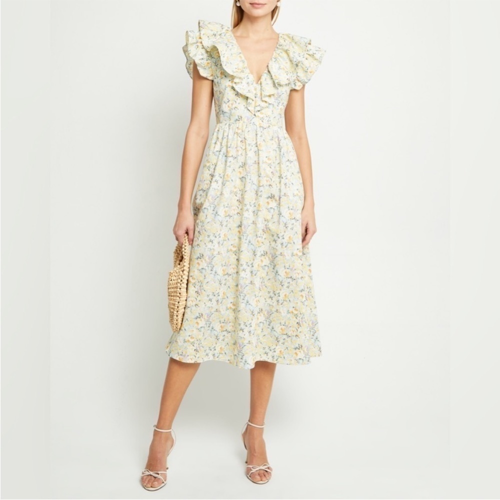 New O.P.T Kate Floral Ruffle Collar Midi Dress